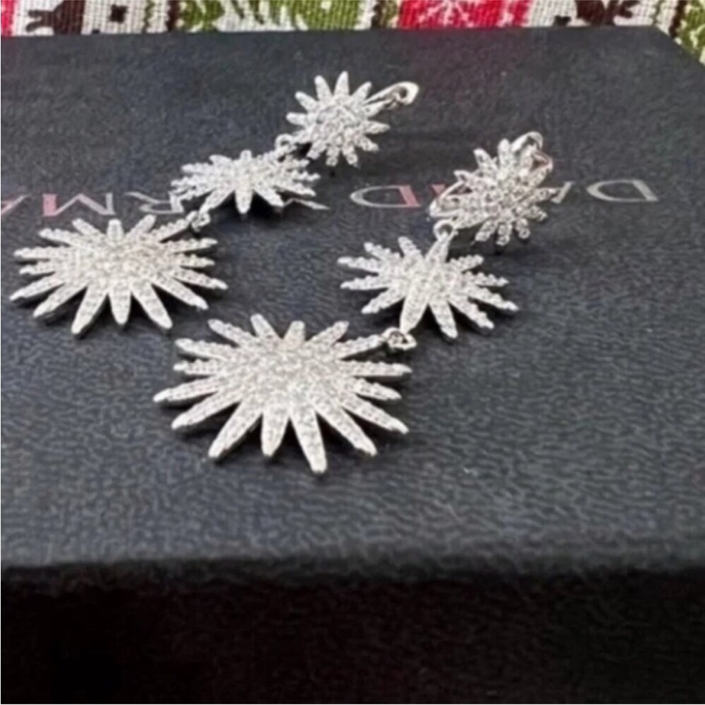 David Yurman Dazzling Silver Starburst Drop Earrings with Crystal Pavé